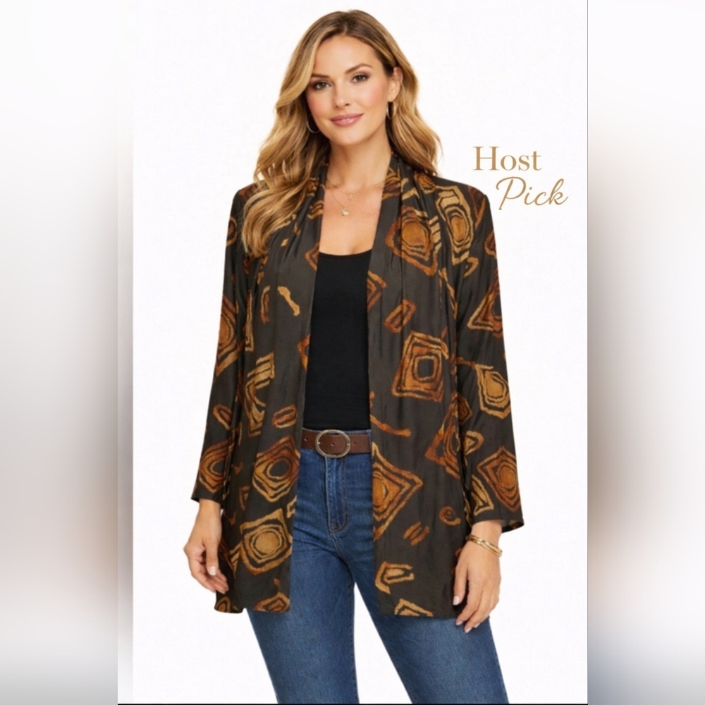 RADZOLI Women's Abstract Print Open Front Cardigan/Jacket L